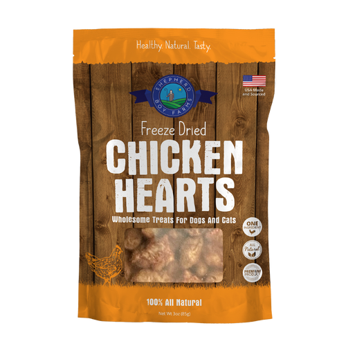 Shepherd Boy Farms Freeze-Dried Chicken Hearts Treats for Dogs and Cats