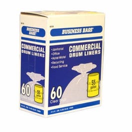 Institutional Drum Liner Trash Bags, Clear, 55-Gal., 60-Ct.