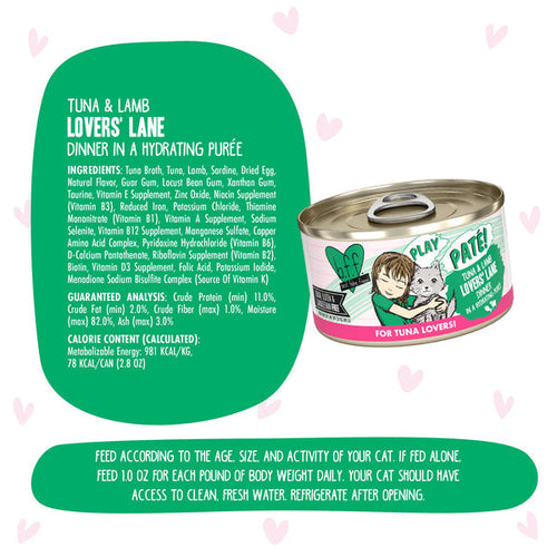 Weruva B.F.F. PLAY PATÉ! Tuna & Lamb Lovers' Lane Dinner in a Hydrating Purée Wet Cat Food