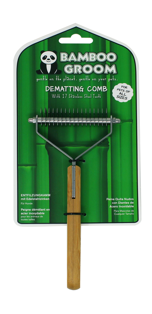 Bamboo Groom Dematting Comb with 17 Stainless Steel Teeth (17 Stainless Steel Teeth)