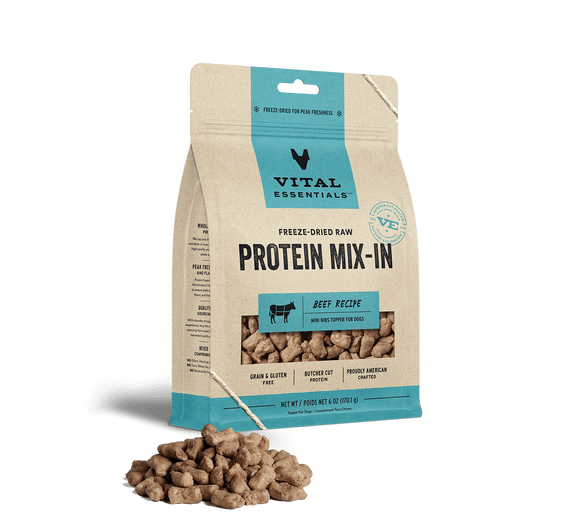 Vital Essentials Freeze Dried Raw Protein Mix-In Beef Recipe Mini Nibs Topper for Dogs (6 Oz)