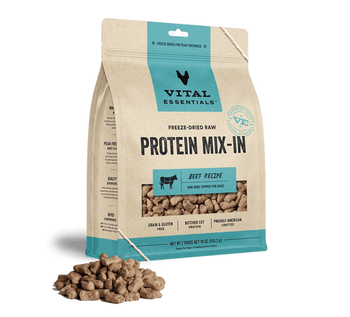 Vital Essentials Freeze Dried Raw Protein Mix-In Beef Recipe Mini Nibs Topper for Dogs (6 Oz)