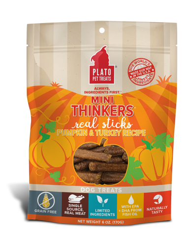 Platos Pet Treats Mini Thinkers Grain Free Pumpkin & Turkey Meat Stick Dog Treats