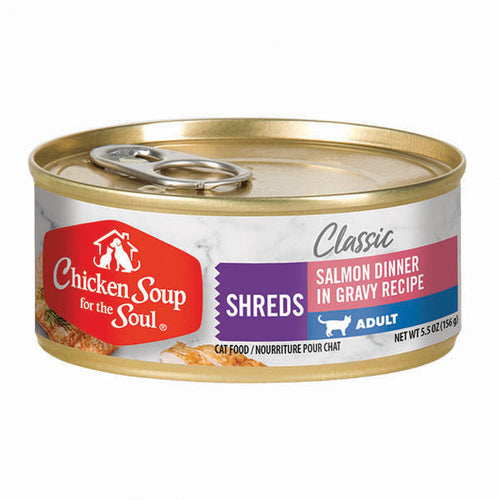 Chicken Soup for the Soul Classic Adult Cat Wet Food - Salmon Dinner in Gravy Recipe Shredded