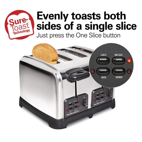 Hamilton Beach Classic 4 Slice Toaster with Sure-Toast Technology, Stainless Steel