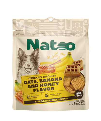 Natoo Crunchy Biscuits Oats, Banana and Honey Flavor Big Bite Dog Treats