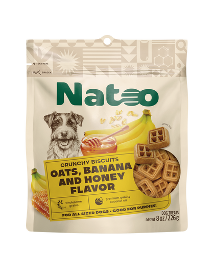 Natoo Crunchy Biscuits Oats, Banana and Honey Flavor Small Bite Dog Treats