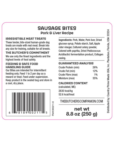 The Butcher's Companion Sausage Bites Pork & Liver Recipe Dog Treats