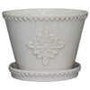 Ceramic Planter With Saucer, Lorna/White Crackle, 8-In.
