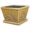 Ceramic Planter With Saucer, Provence Square/Cork Brown, 8-In.
