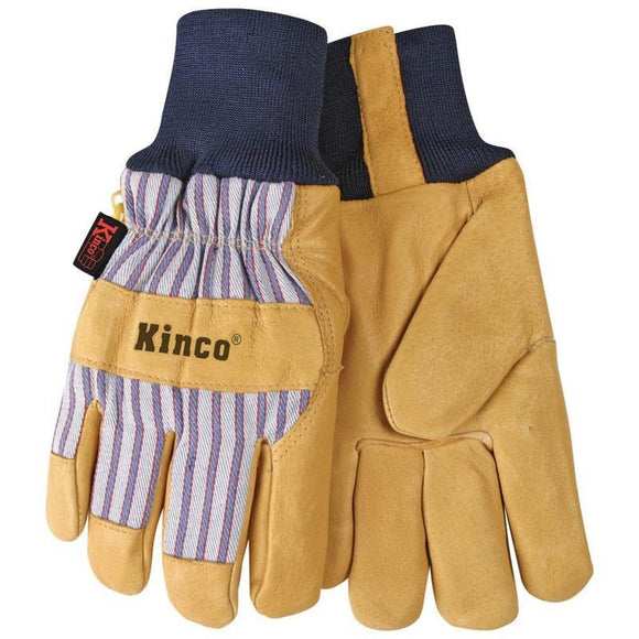 Kinco Lined Suede Pigskin Knit Wrist Glove (TAN/BLUE/RED Size Large)