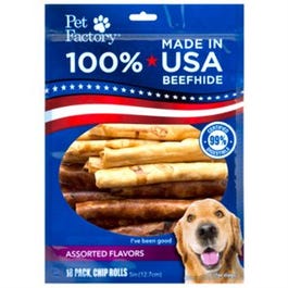 Dog Treats, American Beefhide Rawhide Chips Rolls, Assorted Flavors, 18-Pk.