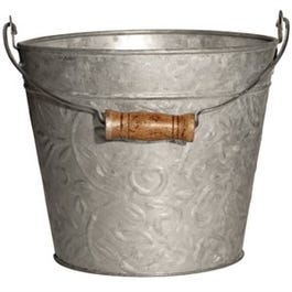 Planter With Handle, Galvanized Floral Metal, 8-In.