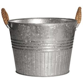 Planter With Rope Handles, Round, Galvanized Metal, 12-In.