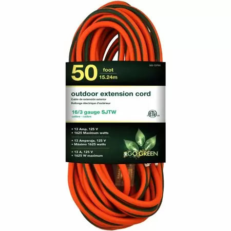GoGreen Power® 1 Outlet Heavy Duty Extension Cord w/Lighted End 16/3 50'