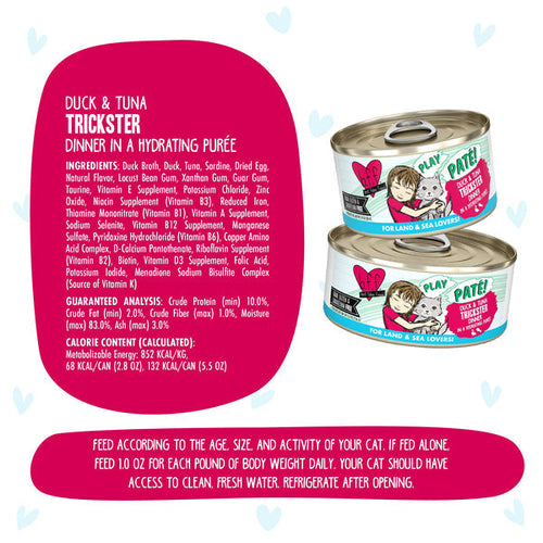 Weruva BFF PLAY Paté Duck & Tuna Trickster Dinner in a Hydrating Purée Cat Food (2.8 Oz Can)