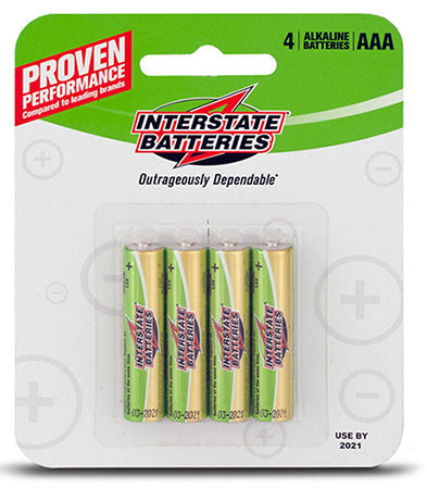 Interstate Batteries DRY0035 1.5V Alkaline AAA Batteries, Pack of 4
