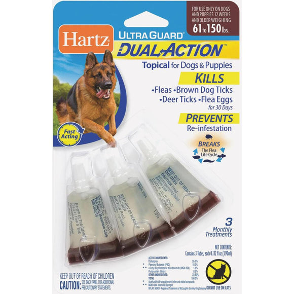 Hartz UltraGuard Dual Action 3-Month Supply Flea & Tick Treatment For Dogs & Puppies From 61 to 150 Lb.