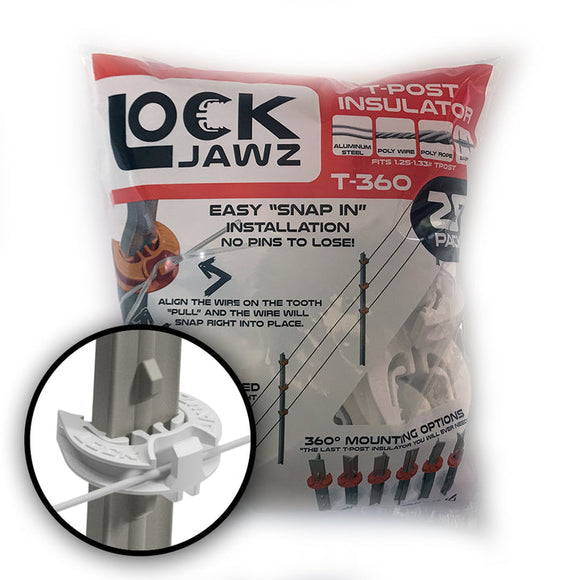 LockJawz (25/pk) Electric Fence T Post Insulators (25 Pack White)