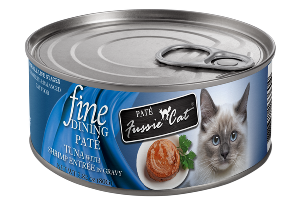 Fussie Cat Fine Dining - Pate - Tuna with Shrimp Entree in gravy Canned Cat Food (2.82 oz (80g) cans)