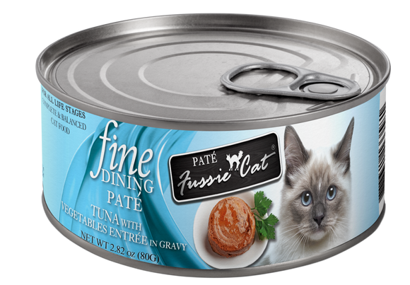 Fussie Cat Fine Dining - Pate - Tuna with Vegetables Entree in Gravy Canned Cat Food (2.82 oz (80g) Can)