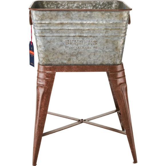 EMBOSSED AGED GALVANIZED SQUARE TUB W/STAND